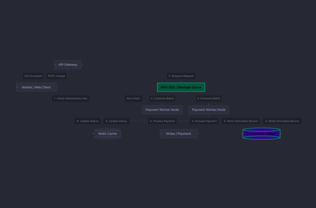 Diagram showing API Gateway routing to SQS queues and worker nodes