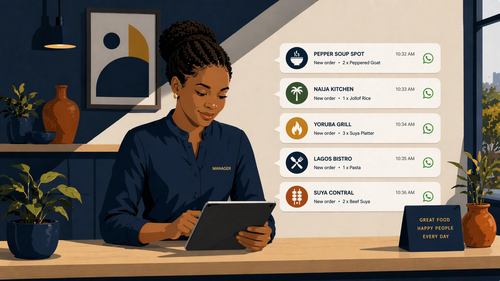 A relaxed restaurant manager